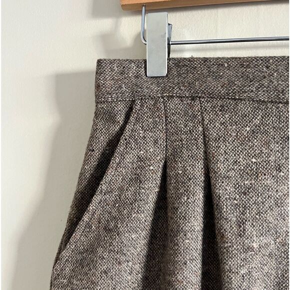 Vintage 70s Wool Tweed Skirt Brown Size M High Waist Midi Fall Academia - Picture 9 of 11